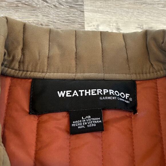 Weatherproof Quilted Barn Jacket Brown Button Front Riding Coat Orange Lining L - Picture 5 of 9